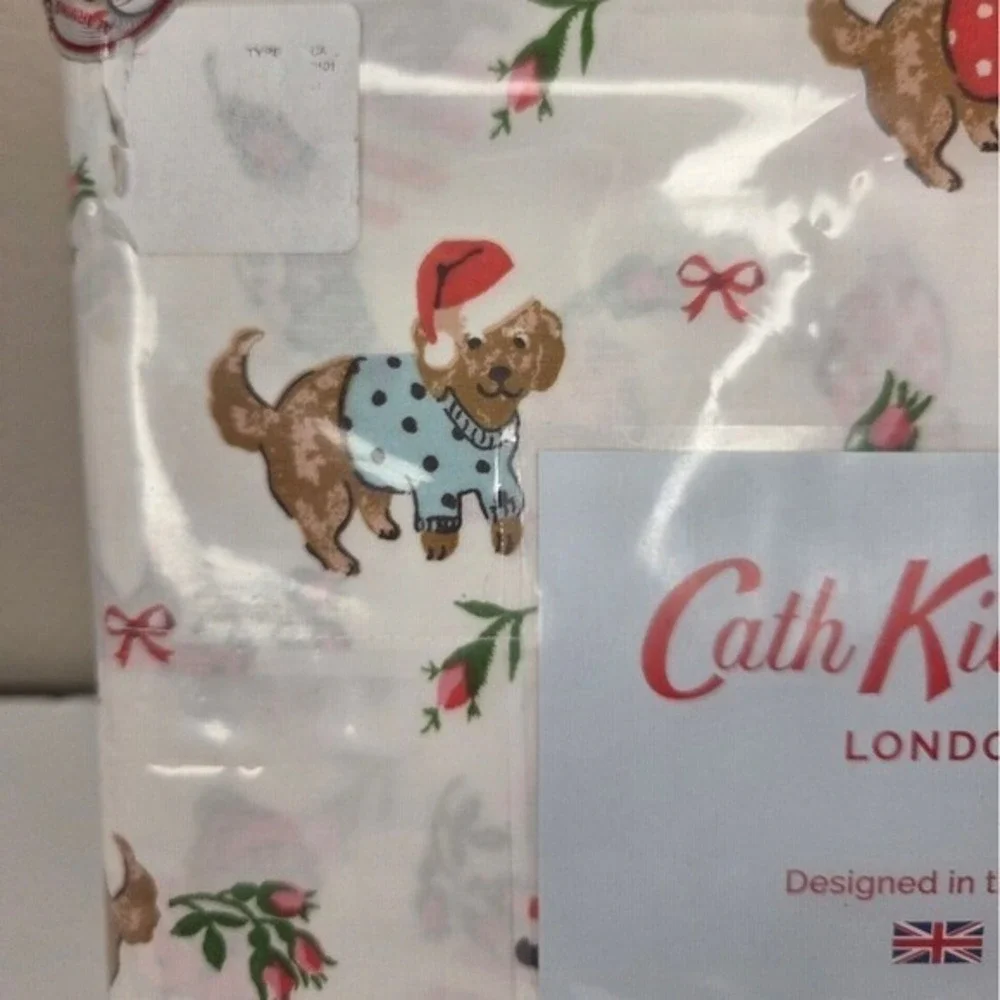 Cath Kidston Puppy Love Pink King Sheet Set 100%‎ Cotton Christmas Dogs Holiday